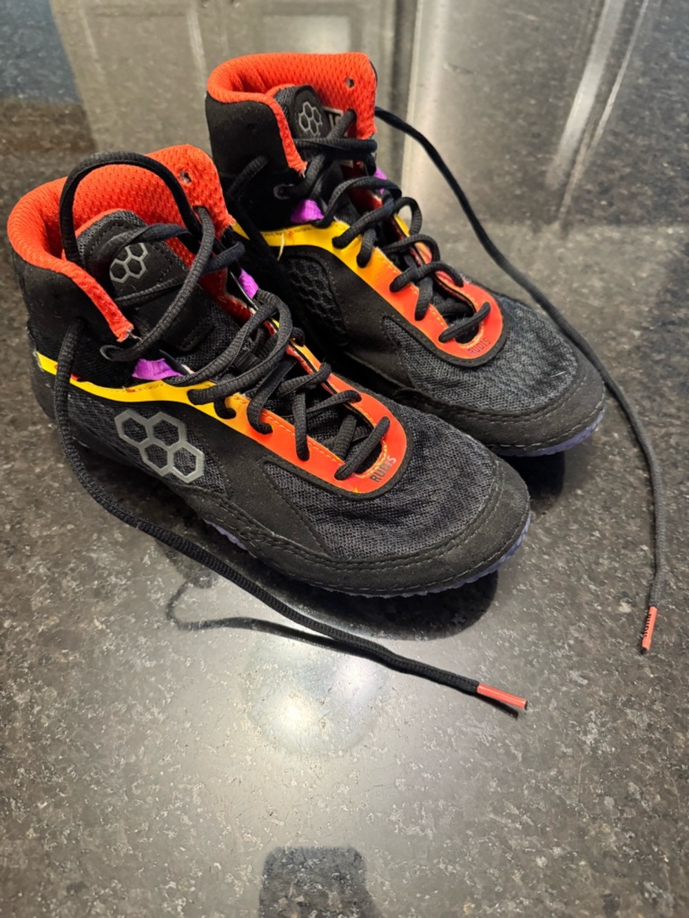 Kids Black High-Top Sneakers with Orange & Yellow Accents